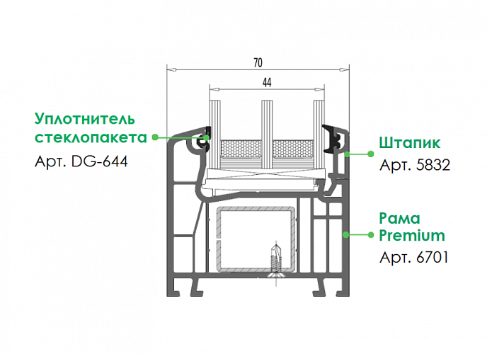 Стеклопакет 44 мм в системах ORTEX Optima и ORTEX Premium